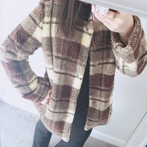 NWT Sanctuary l Plaid Snap Teddy Bear Coat M